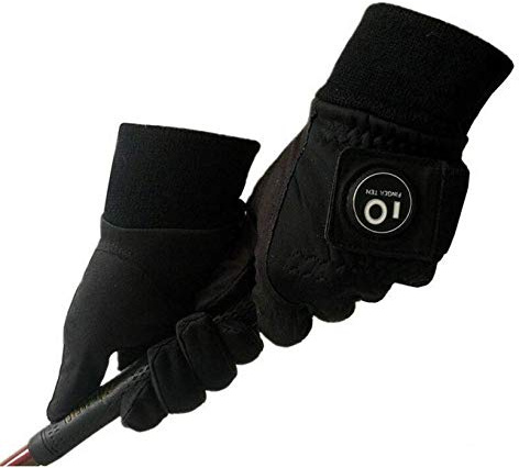 FINGER TEN Mens Golf Gloves Winter with 1 Pc Ball Marker for Left and Right Hand Value Pair, Thermal Glove Warm Grip Windproof Waterproof lightweight for Sport Outdoor Ski (Black, L)