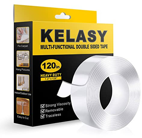 Double Sided Tape Heavy Duty,1.2 x 120,Nano Adhesive Mounting Tape for Walls,Adhesive Strips Strong Sticky Gel Grip Tape,Transparent Poster Tape Wall Tape for Picture Carpet Decoration