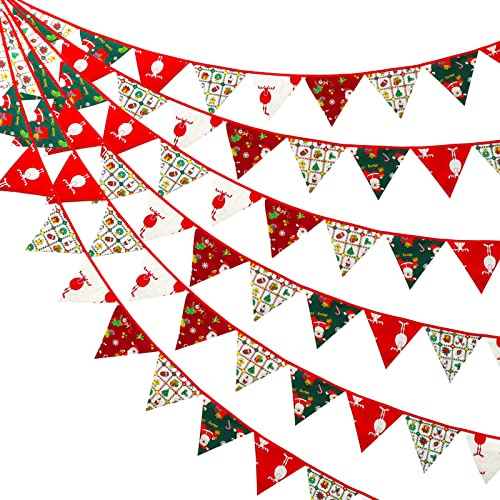 DASHUAIGE 2 ensembles/6,4 mètres de bannière de Noël en tissu, guirlande de fanions, drapeau à suspendre, décoration pour cheminée, nouvel an, fête de vacances, décoration intérieure