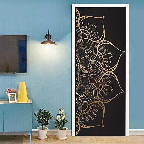 Papier Peint Porte Trompe l'oeil 77x200cm Sticker Porte 3D Poster de porte Affiche de porte Autocollant Amovible auto-adhésif Imperméable pour Enfants Adulte Chambre Salon, Mandala