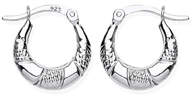 Sterling Silver Small Creole Hoop Earrings - Patterned