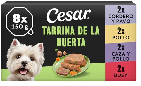 Cesar Comida Húmeda para Perros Recetas de la Huerta en Paté y Gelatina, Multipack 3 x 8 Tarrinas x 150g