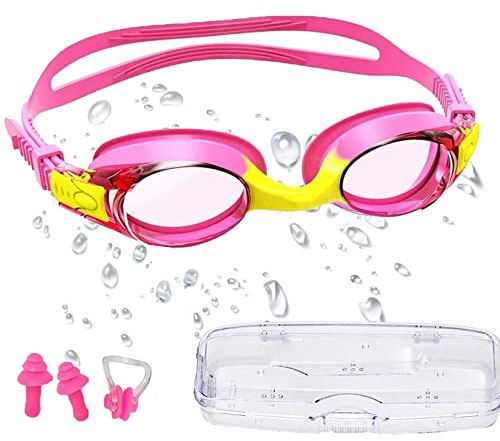 Kids Goggles Anti-Fog Leak Proof UV Resist Swimming Goggles for Boys & Girls, Age 3-14 - Comfortable Silicone with Nose Clip & Portable Case