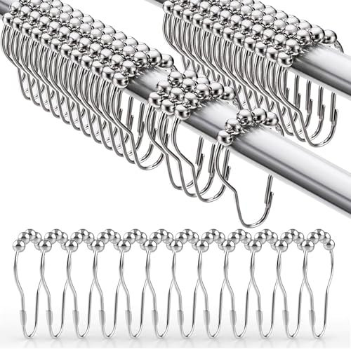 36 Pezzi Anelli per Tenda da Doccia in Acciaio Inox con Sistema di Scorrimento, BetterJonny Anello per Doccia in Argento Anti Ruggine Ganci per Tenda da Doccia Inossidabile 73 x 42 mm