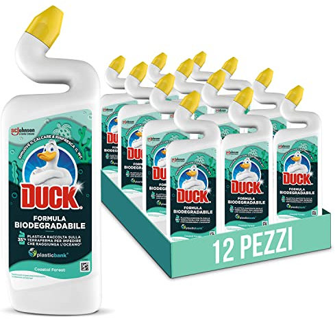 Duck Liquido WC Gel con Formula Biodegradabile, Fragranza Freschezza Alpina - Previene il calcare e profuma il WC, Formato Scorta da 12 pezzi