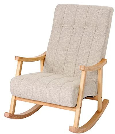 Mendler Schaukelstuhl HWC-K10, Schaukelsessel Schwingstuhl Relaxsessel FSC® - Stoff/Textil Creme, Gestell braun