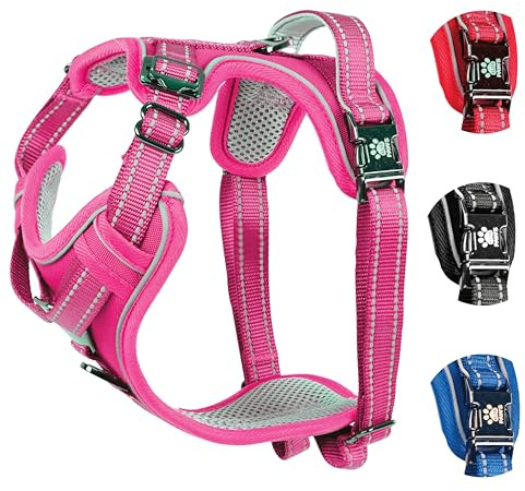 Elite Paws® UK Padded Dog Harness, Metal Buckle, Reflective (Pink, XL) | Front & Back Lead Clips, Soft Grab Handle, Padded & Adjustable, Strong Metal Buckle, Reflective Walking & Training Vest