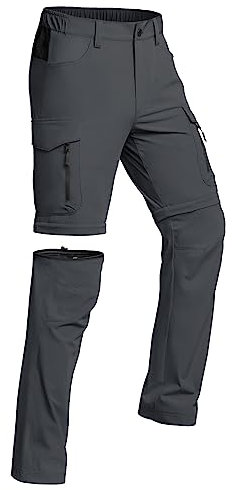 Vzteek Herren Wanderhose Zip Off Trekkinghose Outdoorhose Sommer Softshell Stretch Hose Kurz für Wandern,Abnehmbar,Baggy,Fahrrad,arbeits(DKgrey03,3XL)