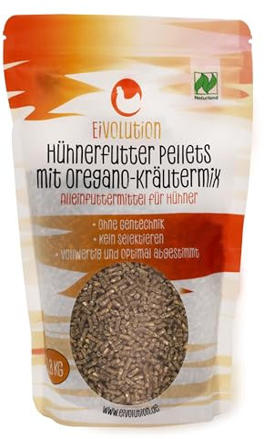 Eivolution Bio-Hühnerfutter Pellets 800g - Oregano-Kräutermix für Geflügel - Natürliche Ernährung für Legehennen - Reich an Vitalstoffen - Kontrolliert ökologisch