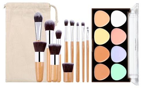 Holzsammlung 8 Farben Concealer Abdeckcreme Camouflage Palette mit 11 Stück Kosmetikpinsel, Cosmetics Creme Konturen Kit Professional Makeup Conceal Palette zum Abdecken, Highlighten, Konturieren