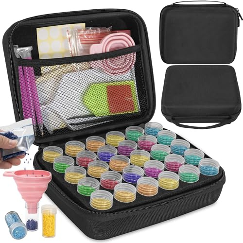 TORIBIO 30 Stück Diamond Painting Zubehör Boxen, Diamond Painting Aufbewahrungsbox mit Koffer Stiften Trichter Stickers, Diamant Painting Zubehör Organizer für DIY Kunsthandwerk Schmuck (Schwarz)