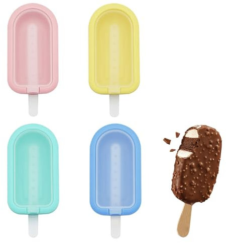 Stampi Ghiaccioli in Silicone, Stampo Per Gelato, Set 4 Colori Per Gelato e Mini Ghiaccioli con Bastoncino e Coperchio