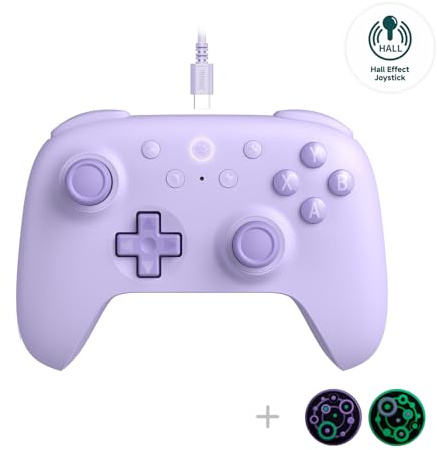 8Bitdo Ultimate 2C Hall Effect Joysticks and Hall Triggers Wired Controller for Windows PC and Android, with Remappable L4/R4 Bumpers, Turbo function & Rumble vibration (Purple)
