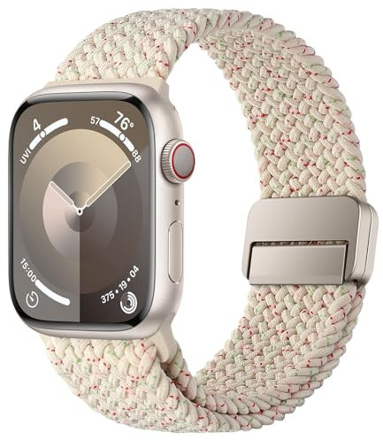 HITZEE Compatible con Correa Apple Watch 49/46/45/44/42/41/40/38mm, Correas Elástica con Cierre Magnético Diseñadas para Apple Watch Ultra 2 Serie 10 9 8 7 SE 6 5 4 3 (42/44/45/46/49, Blanco estrella)