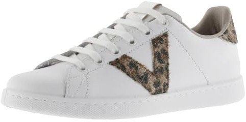 Victoria Baskets Tenis Cuir & Pièces Pailletées & Imprimé Animal 1125188 pour Femme Taupe 39