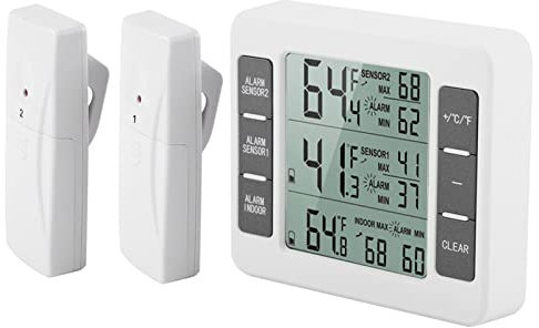 Termometro per Frigorifero SIXRUN, Schermo LCD, Registrazione 24 Ore con Gancio Regolabile, Frequenza di Aggiornamento 10 Secondi, Raggio di Trasmissione 328 Piedi, per