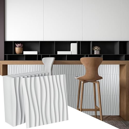 XMTECH 3D Wandpaneele 6m² Wandverkleidung Deckenpaneele Decke Deckenverkleidung Paneele Deckenplatten, Wanddeko Wandtattoos Wall Deko Panel 50x50 cm, Welle Weiß