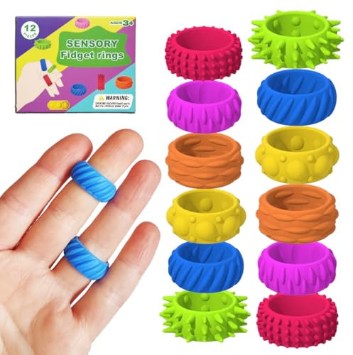 Fidget Sensory Rings for Autism & ADHD | Anxiety & Stress Relief Finger Toys for Kids & Adults | 12-Pack Focus & Sensory Stimulation | Non-Toxic, Durable, Portable | Classroom & Office Use