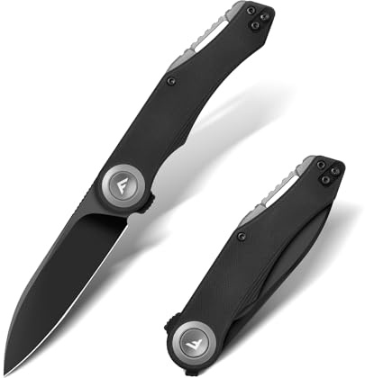 FLISSA Cuchillo Plegable, Acero D2 con Recubrimiento de Titanio, Cuchillo de Exterior y EDC con Empuñadura de G10 y Clip para Cinturón para Actividades al Aire Libre, Senderismo y Camping, Gris