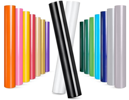 Prime Vinyl 16 Pack Heat Transfer Vinyl Sheets, 12x 8 Iron on Vinyl for Silhouette Cameo, All Cutting Machines, HTV Sheets for Clothes, Hats, Pants, Other Fabrics