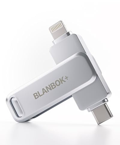 BLANBOK+ MFi Certified USB Stick 128GB Flash Drive for iPhone Photo Stick, USB C Memory Stick High-Speed USB C flash drive, Photo Storage for iPhone/iPad/Android/PC