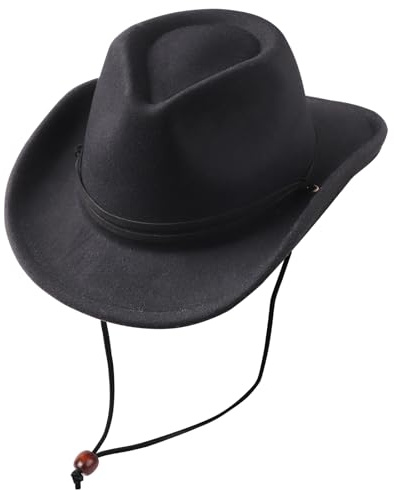 DRESHOW Chapeau Cowboy Fille Garçons Chapeau Panama Rétro Fedora Classique en Feutre avec Boucle de Ceinture Casquettes avec Cordon de Serrage Unisexes Enroulées pour Enfants 3-8 Ans
