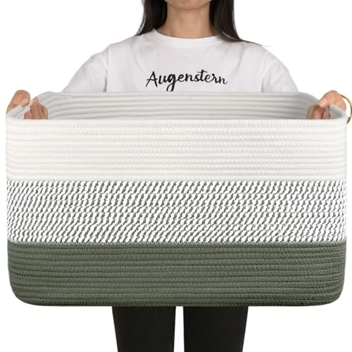 OIAHOMY Blanket Basket Laundry Basket Dog Toy Basket 75L Green/White