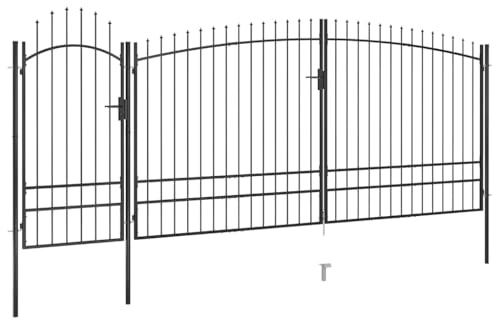 Portail d'entrée - Portail de jardin avec pointes de lance - 5 x 2,45 m - Noir - Pour cours, parcs