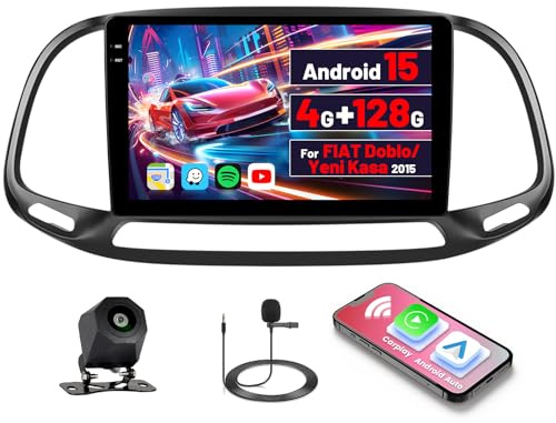 [4G+128G] Inefala Android 15 bilradio för Fiat Doblo/Yeni Kasa 2015 med trådlös Carplay Android Auto, 9 radiopekskärm med Navi GPS WiFi RDS/FM Bluetooth EQ SWC backkamera mikrofon