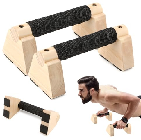 Wood Parallettes Bars for Home Workout, Push Up Bars & Dip Stands, Wooden Calisthenics Equipment Handstand Blocks for Strength Training, Rehabilitation & Gymnastics (20cm)