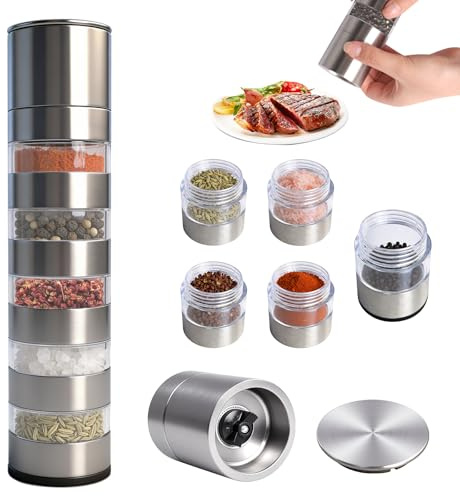 5-i-1 kryddströare, mini kryddburksset camping prylar husbil mini saltströare för resor pepparkvarn liten resekryddsats för resor picknick camping BBQ kök