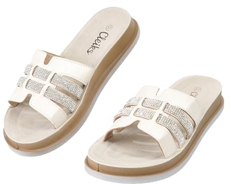 CLEIKS Sandali Roman Donna Sandali Aperti Scarpe per la Salute Estate Sandali da Bagno Sandali da Spiaggia Chiusura a Strappo Ciabatte (Beige, 38 EU, WCL260438-7)
