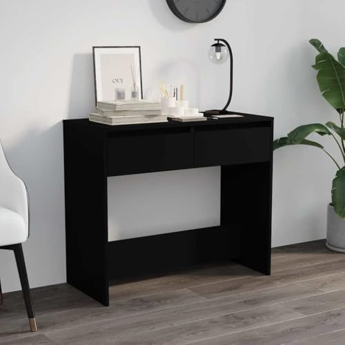 Générique Tavolo consolle nero, 89 x 41 x 76,5 cm, in acciaio, tavolo d'ingresso con 2 cassetti, portaoggetti per piccoli oggetti, design robusto e stabile per esporre vasi, album fotografici, cesti