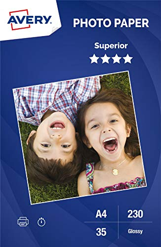 AVERY - 35 feuilles de papier photo 230g/m² brillant. Format A4. Impression jet d'encre.