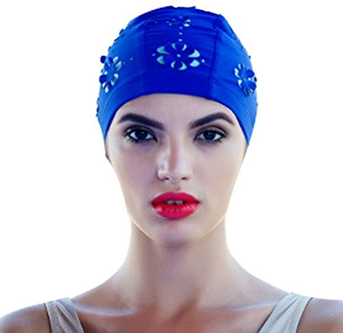 Medifier Gorro de baño con Flores Huecas para Cabello Corto y Largo (Azul)
