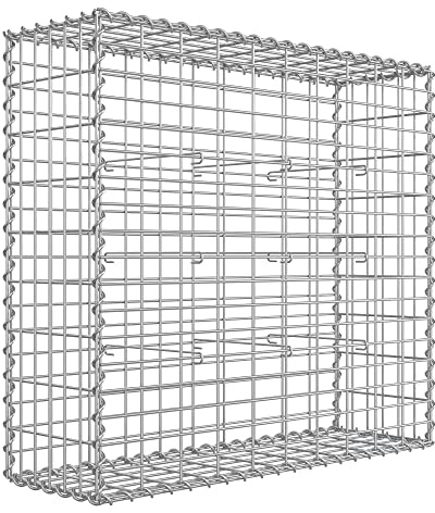SONGMICS Gabion Basket, Metal Gabion Cage with 5 x 10 cm Mesh for Stones, Galvanised, Garden Decor Wall Partition, 100 x 90 x 30 cm, Silver GGB193