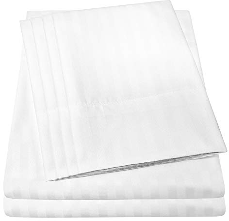 Full Size sänglakan – 6 delar, 1500 Supreme-kollektionen, fin, borstad mikrofiber, djupa fickor, full lakanset, sängkläder – 2 extra örngott, full, randig vit (Dobby White)