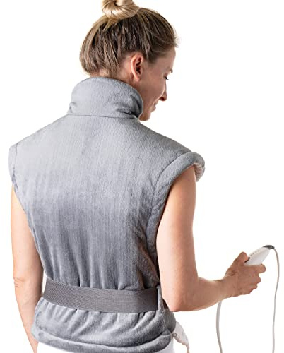 Pure Enrichment PureRelief XL Extra-Long Back & Neck Heating Pad, Safe Heat Therapy for Sore Muscles, Pain, & Cramps in Neck, Back, & Shoulders, 4 Heat Settings w/Auto Shut-Off, Soft Fabric (Gray)