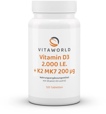 3er Pack Vita World Vitamin D3 2.000 I.E. + K2 MK7 200 µg 3 x 120 Tabletten Apotheker-Herstellung