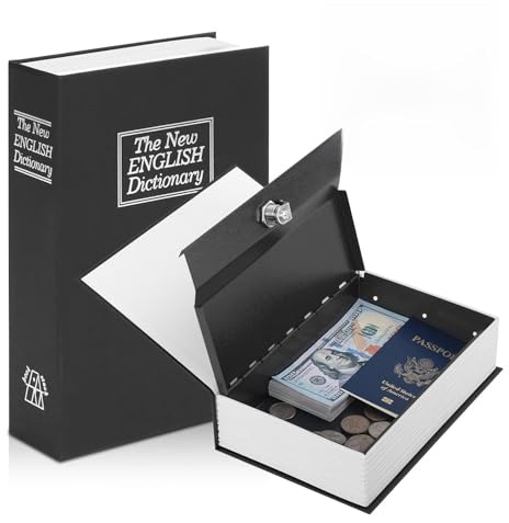 KYODOLED Diversion Book Safe with Key Lock, Secret Safe Metal Lock Box, Money Storage Collection Box, 9.5 x 6.2 x 2.2, Black Large