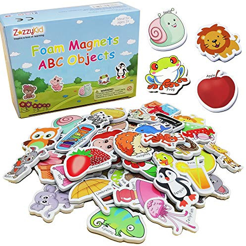 ZazzyKid Magnetic Foam Objects for Kids: 52 ABC Alphabet Toy Magnets for Early Education