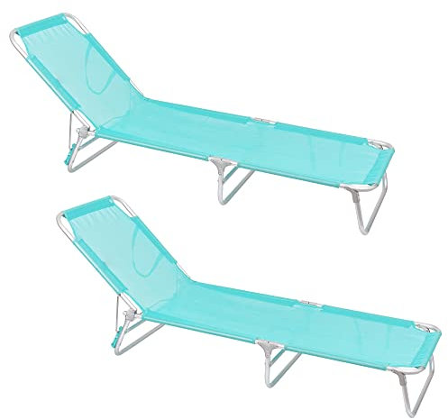 LOLAhome Pack 2 Tumbonas Jardín Exterior | Ligera Plegable y Reclinable| 3 Posiciones | para Playa Camping Piscina Terraza o Jardín Aguamarina