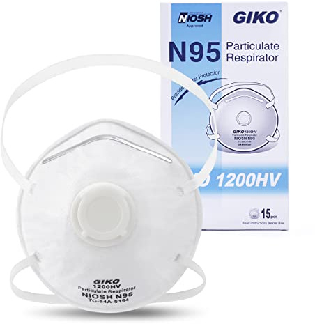 GIKO N95 Respirator Masks - 15Pcs NIOSH Certified Safety Masks Cup Particulate Respirator Mask with Breathing Valve for Adult, Men, Women, White
