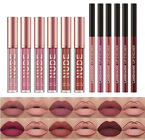 12 pezzi rossetto liquido opaco vellutato + matita per labbra 6 pezzi kit lucidalabbra lunga durata impermeabile (12 pezzi)