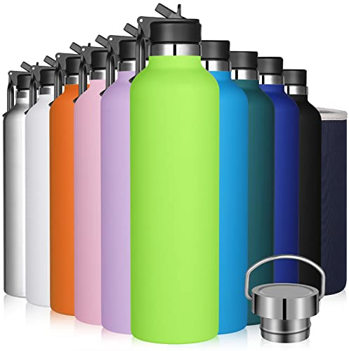 GeeRic Stainless Steel Water Bottle 1000 Liter Matte Metal Bottle+Bag+Straw Cap Double-Liner Vacuum Insulated 1L Water Bottle Hold 18H Hot/24 Cold Thermal Bottle for Camping,School,Sports Green