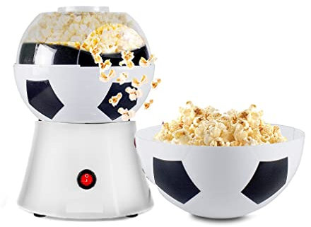 Macchina per Popcorn 1200W, Popcorn in 2 Minuti, Macchina elettrica Pop Corn ad Aria Calda, Senza Olio e Grassi, Facile da Pulire, Design Pallone Da Calcio Football Edition con contenitore 4479