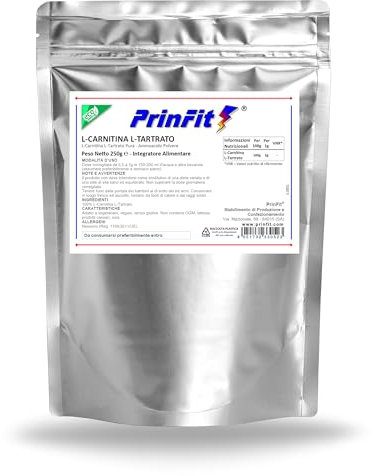250g L-Carnitina L-Tartrato Integratore alimentare vegano – Alta qualità – Brucia Grassi Dimagrante, polvere pura 100% | per Sportivi per Pre Workout