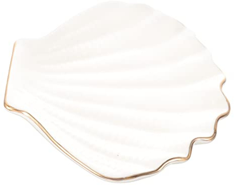 WHAMVOX Plateau à Bijoux En Céramique Blanc De Coquillage, Plat De Rangement Pour Bracelets Et Support Pour Boucles D'oreilles, Décoratif Maison Et Bureau, Multifonction, Modèle 3