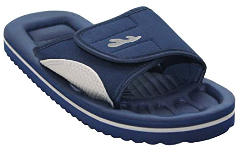 A&H Footwear Mens Lightweight EVA Slides Touch Fasten Beach Flip Flops Casual Sandals Shoes (Navy Blue, UK Footwear Size System, Adult, Men, Numeric, Medium, 8)