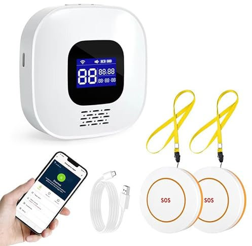 VOCA Buscapersonas Inalámbrico SOS Smart WiFi, Botón de llamada – Botón de pánico y alarma de emergencia para personas mayores, pacientes y discapacitados | WiFi 2.4G | Incluye receptor y botón de lla